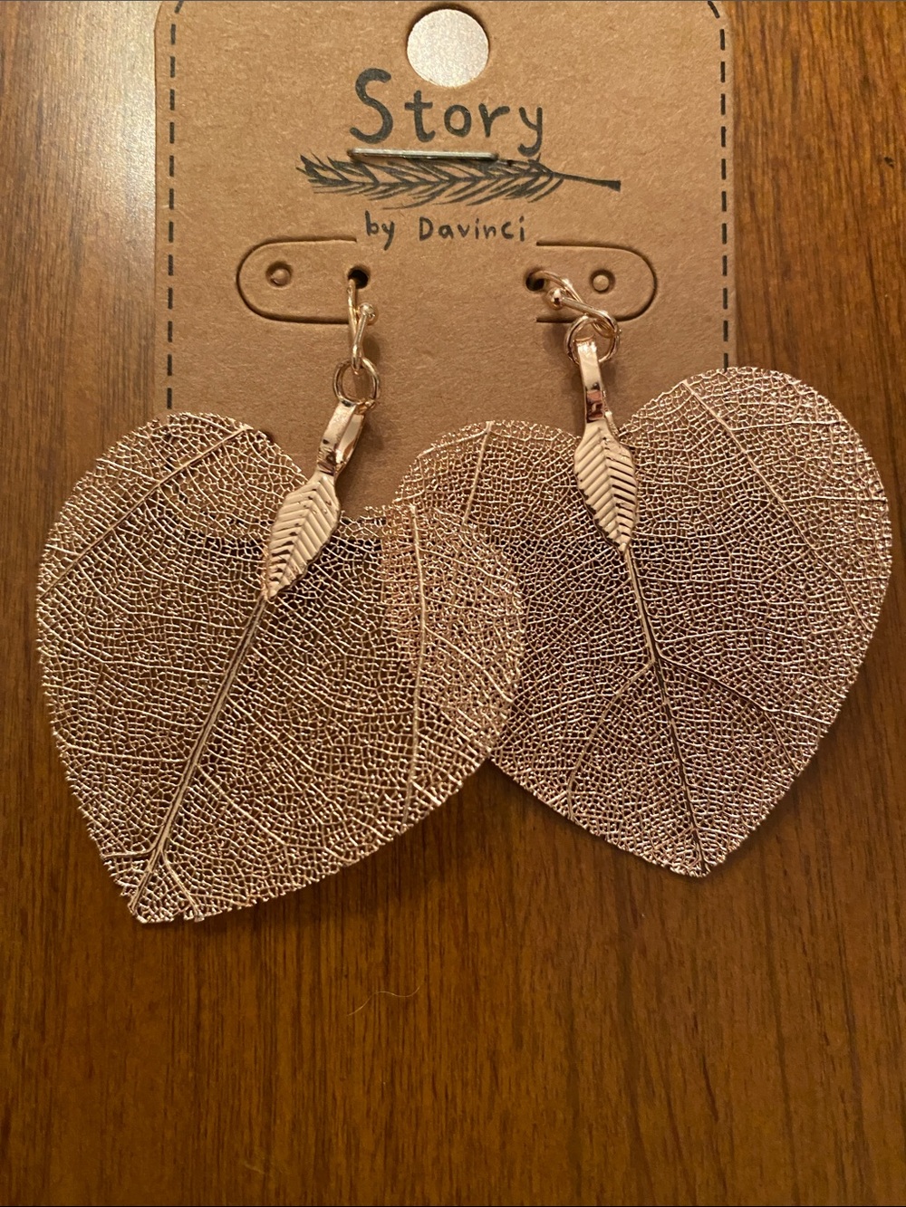 Story by Davinci Rose Gold Leaf Heart Drop Earrings